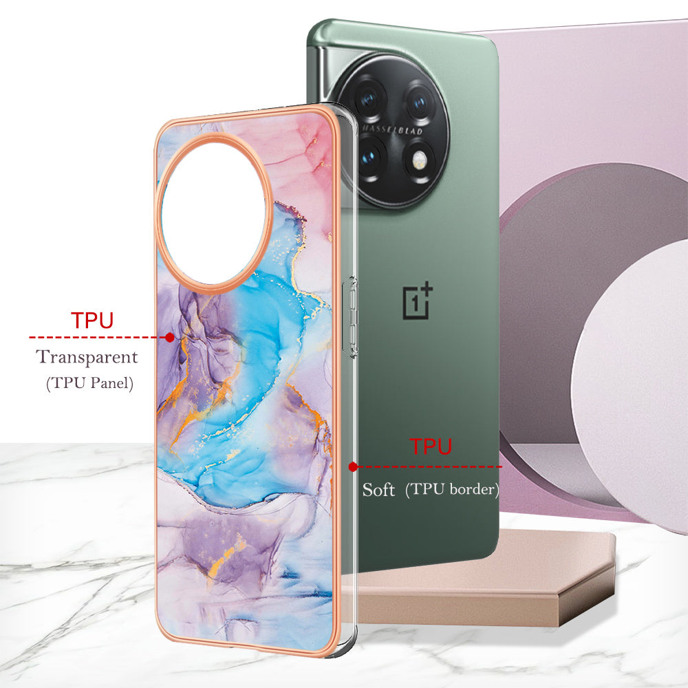 YB IMD Series-1 for OnePlus 11 5G Anti-Dust Phone Case Marble Floral Pattern Electroplating TPU IMD Cover - Milky Way Marble Blue