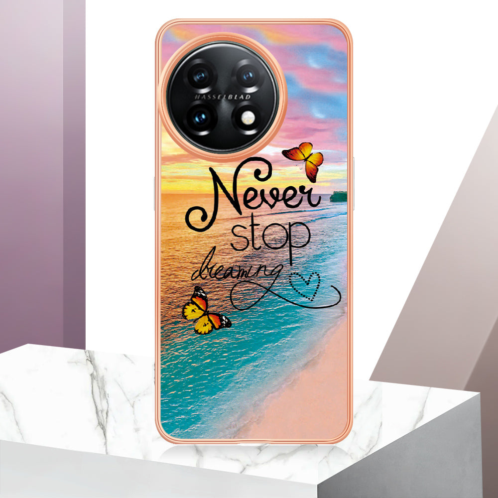 YB IMD Series-1 for OnePlus 11 5G Anti-Dust Phone Case Marble Floral Pattern Electroplating TPU IMD Cover - Never Stop Dreaming