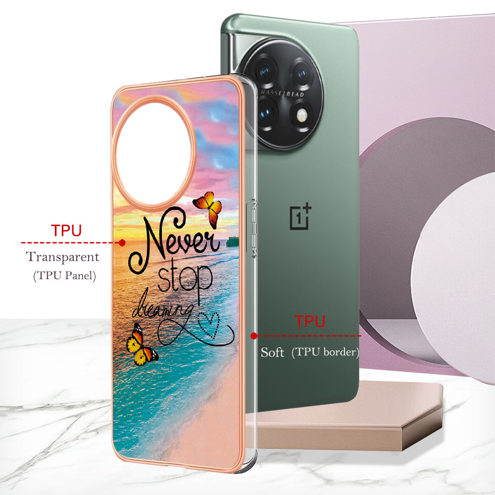 YB IMD Series-1 for OnePlus 11 5G Anti-Dust Phone Case Marble Floral Pattern Electroplating TPU IMD Cover - Never Stop Dreaming
