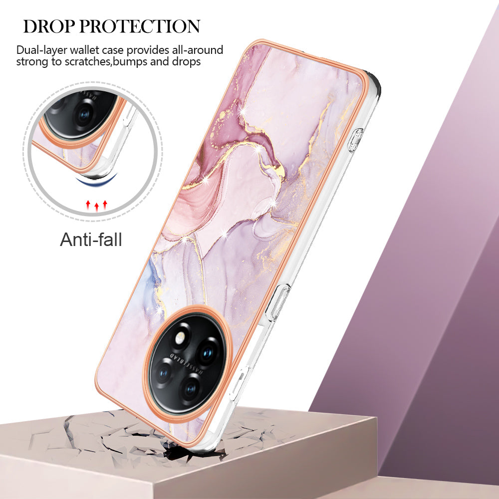 For OnePlus 11 5G YB IMD Series-2 Marble Pattern IMD TPU Case Electroplating Cell Phone Shell - Rose Gold 005