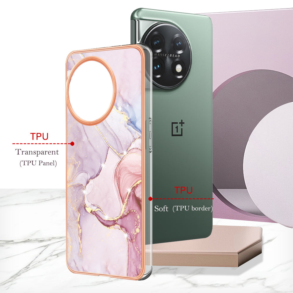 For OnePlus 11 5G YB IMD Series-2 Marble Pattern IMD TPU Case Electroplating Cell Phone Shell - Rose Gold 005