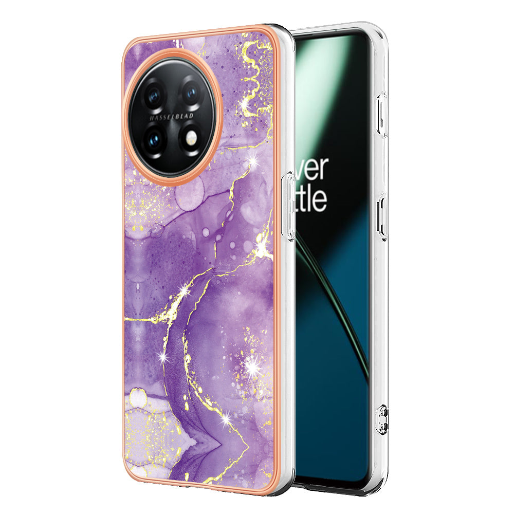 For OnePlus 11 5G YB IMD Series-2 Marble Pattern IMD TPU Case Electroplating Cell Phone Shell - Purple 002