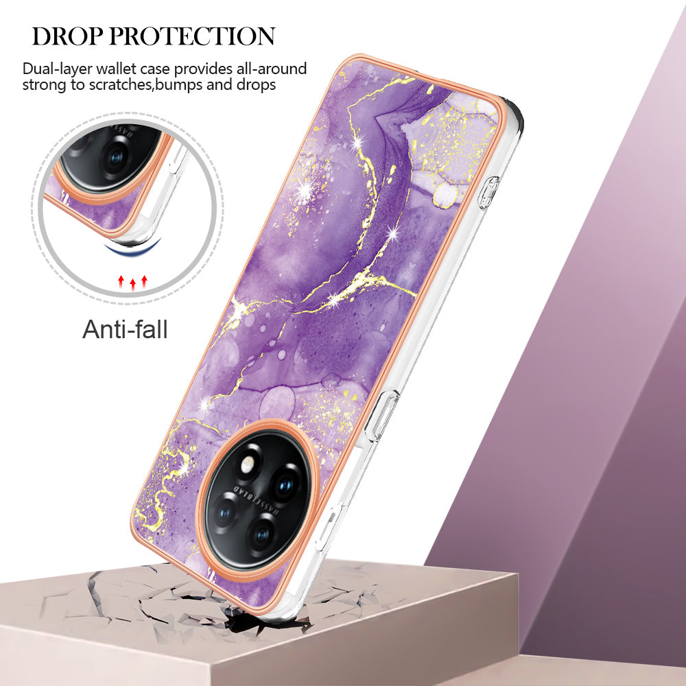 For OnePlus 11 5G YB IMD Series-2 Marble Pattern IMD TPU Case Electroplating Cell Phone Shell - Purple 002
