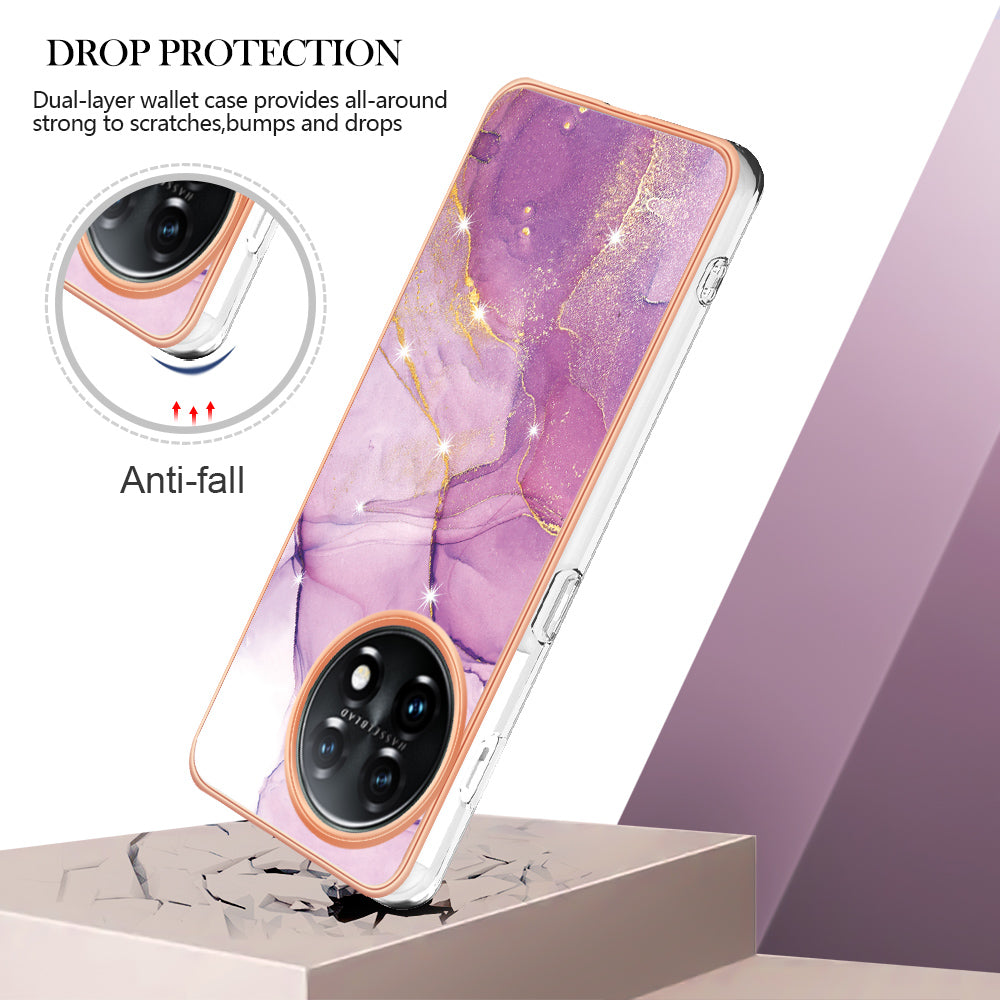 For OnePlus 11 5G YB IMD Series-2 Marble Pattern IMD TPU Case Electroplating Cell Phone Shell - Purple 001