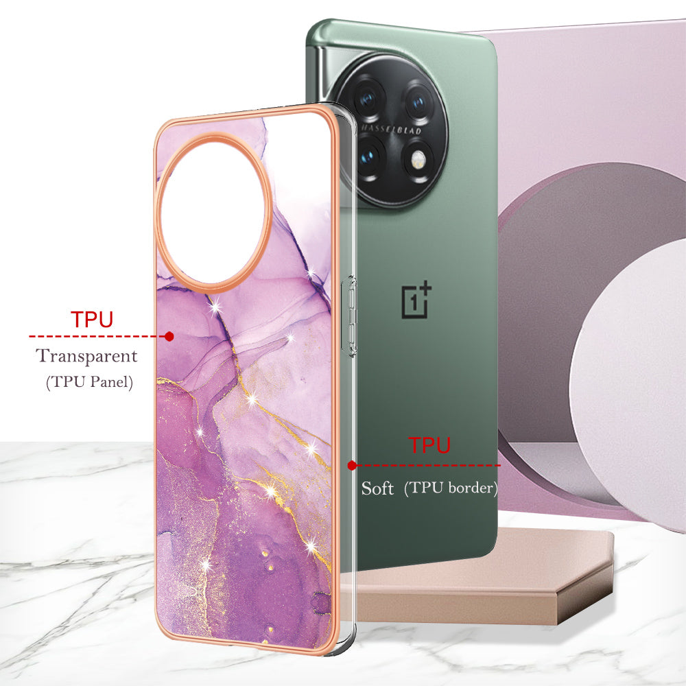 For OnePlus 11 5G YB IMD Series-2 Marble Pattern IMD TPU Case Electroplating Cell Phone Shell - Purple 001