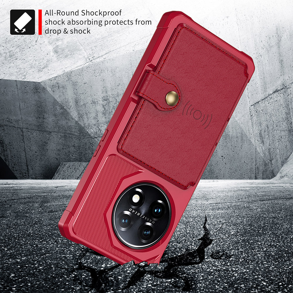 ZM03 For OnePlus 11 5G Shockproof Case PU Leather Coated TPU Phone Cover with Card Holder, Kickstand - Red