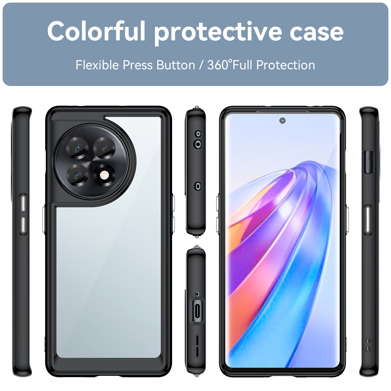 Clear Phone Shell for OnePlus Ace 2 5G / 11R 5G Drop-proof TPU+Acrylic Phone Case Protective Cover - Black