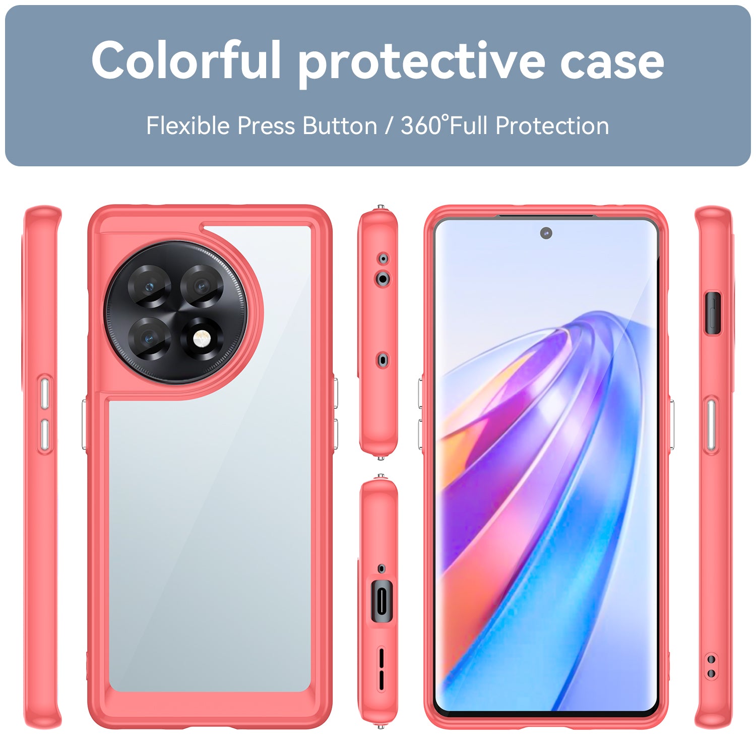 Clear Phone Shell for OnePlus Ace 2 5G / 11R 5G Drop-proof TPU+Acrylic Phone Case Protective Cover - Red