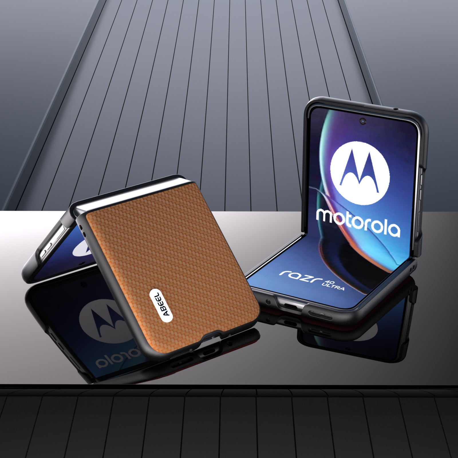 Uniqkart For Motorola Razr 40 Ultra 5G PU Leather Coated PC Case Carbon Fiber Texture Protective Phone Cover - Light Brown
