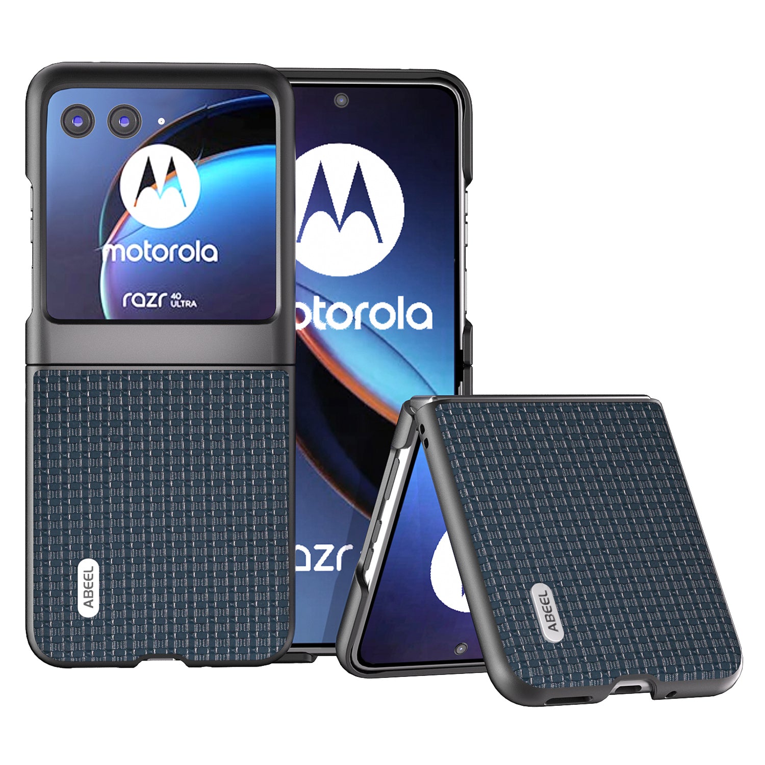 Uniqkart for Motorola Razr 40 Ultra 5G Anti-scratch Phone Case Cowhide Leather + Hard PC Phone Cover - Blue