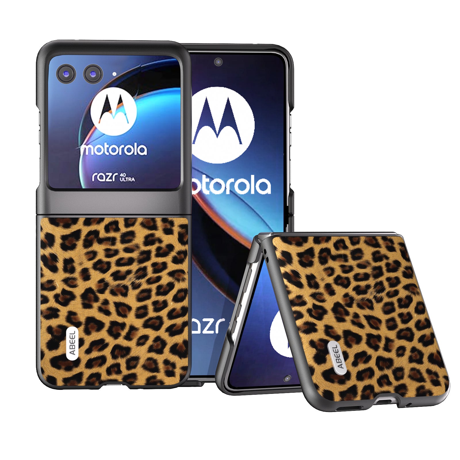 Uniqkart For Motorola Razr 40 Ultra 5G PU Leather Coated PC Phone Case Leopard Pattern Phone Cover - Gold