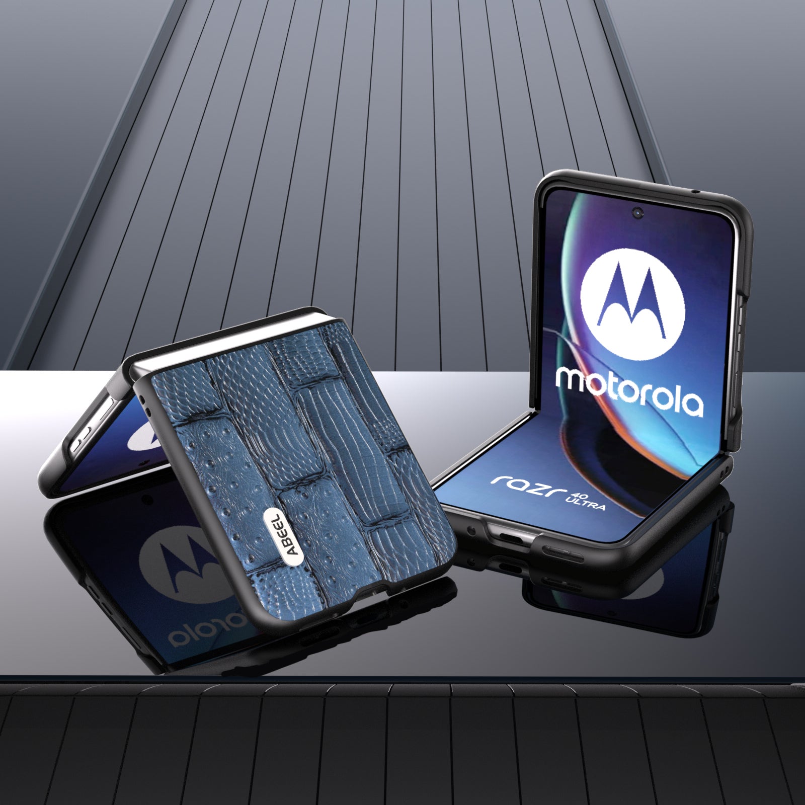 Uniqkart For Motorola Razr 40 Ultra 5G Mahjong Texture Phone Case Genuine Cow Leather+PC Ultra Slim Cover - Blue