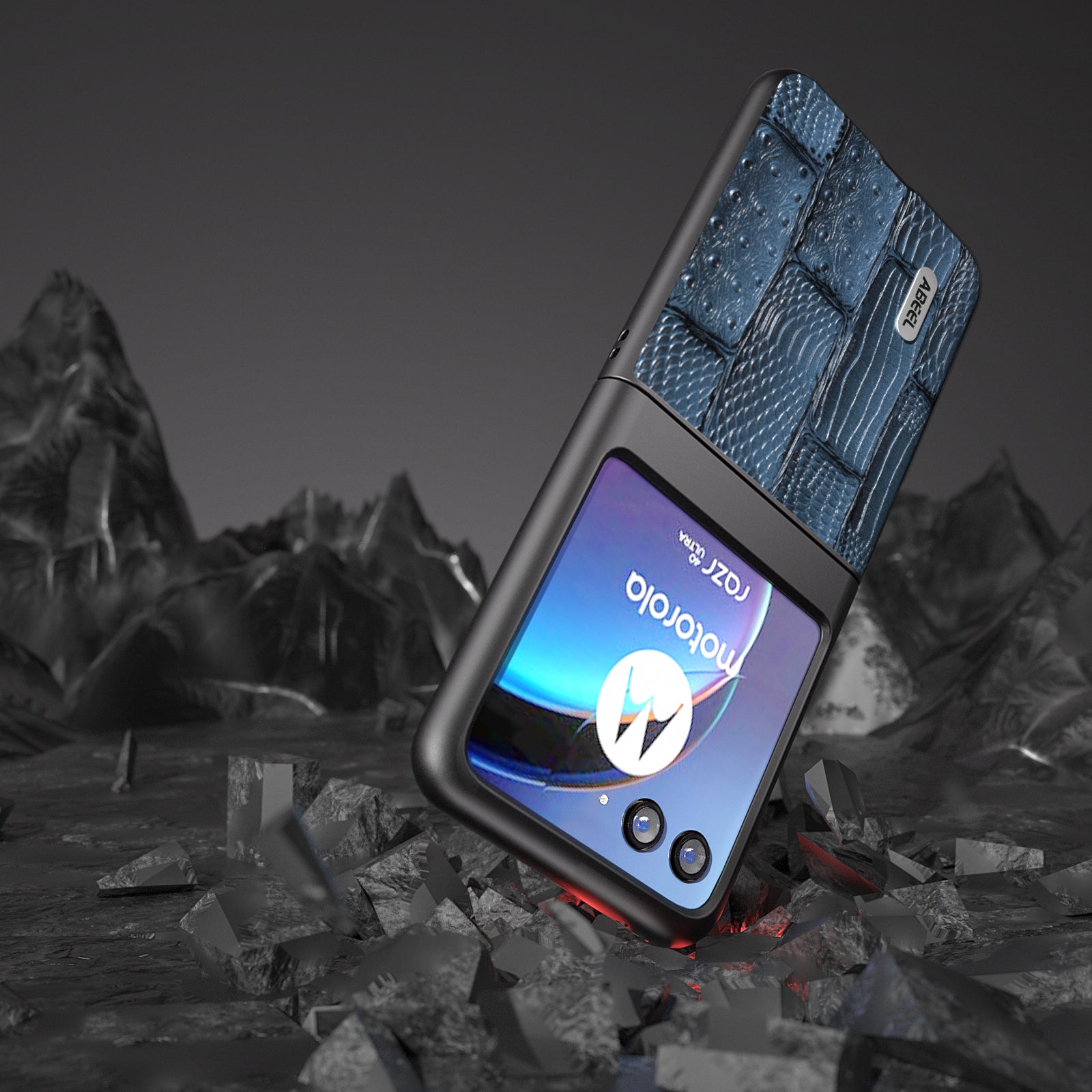 Uniqkart For Motorola Razr 40 Ultra 5G Mahjong Texture Phone Case Genuine Cow Leather+PC Ultra Slim Cover - Blue