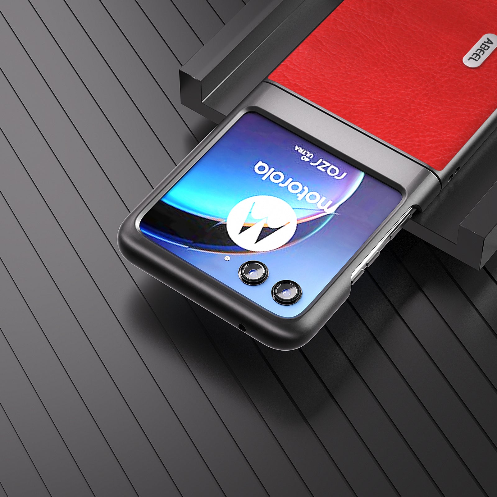 Uniqkart For Motorola Razr 40 Ultra 5G PU Leather + Hard PC Anti-Slip Phone Case Retro Litchi Texture Protective Cover - Red