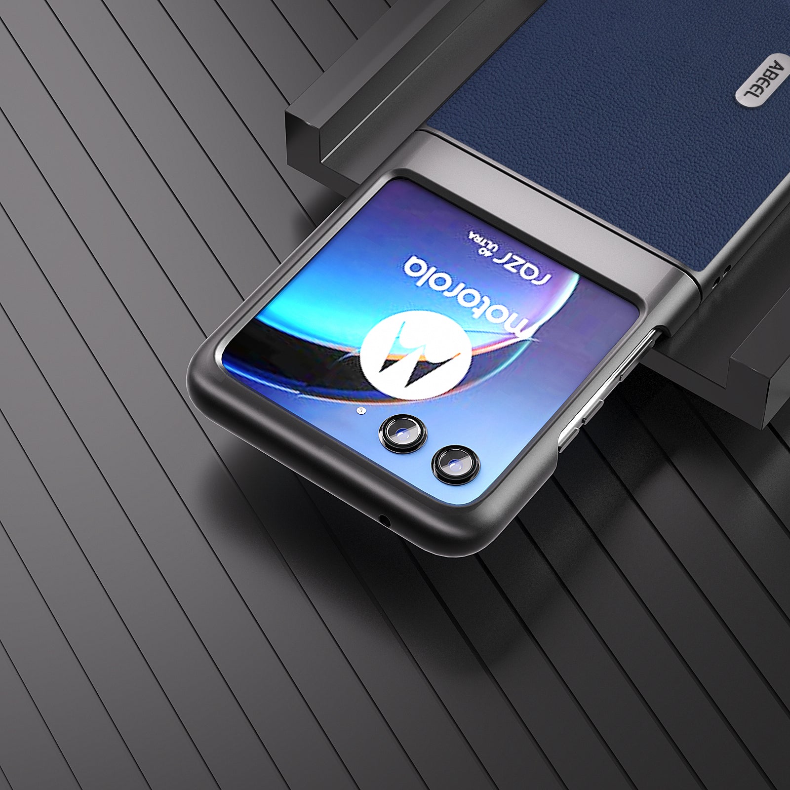 Uniqkart for Motorola Razr 40 Ultra 5G Genuine Cow Leather + PC Protective Shell Litchi Texture Phone Case - Blue