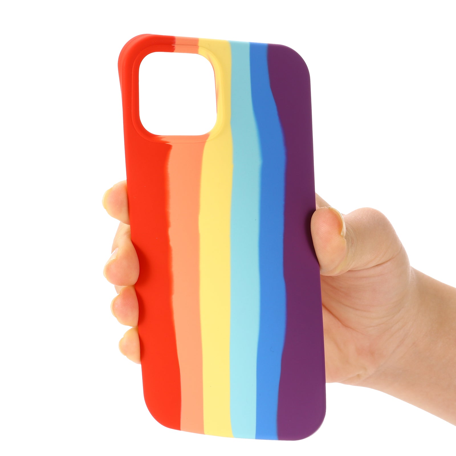 Uniqkart for iPhone 15 Pro Max Rainbow Rubberized Liquid Silicone+PC Anti-scratch Cover Fiber Lining Phone Case - Red