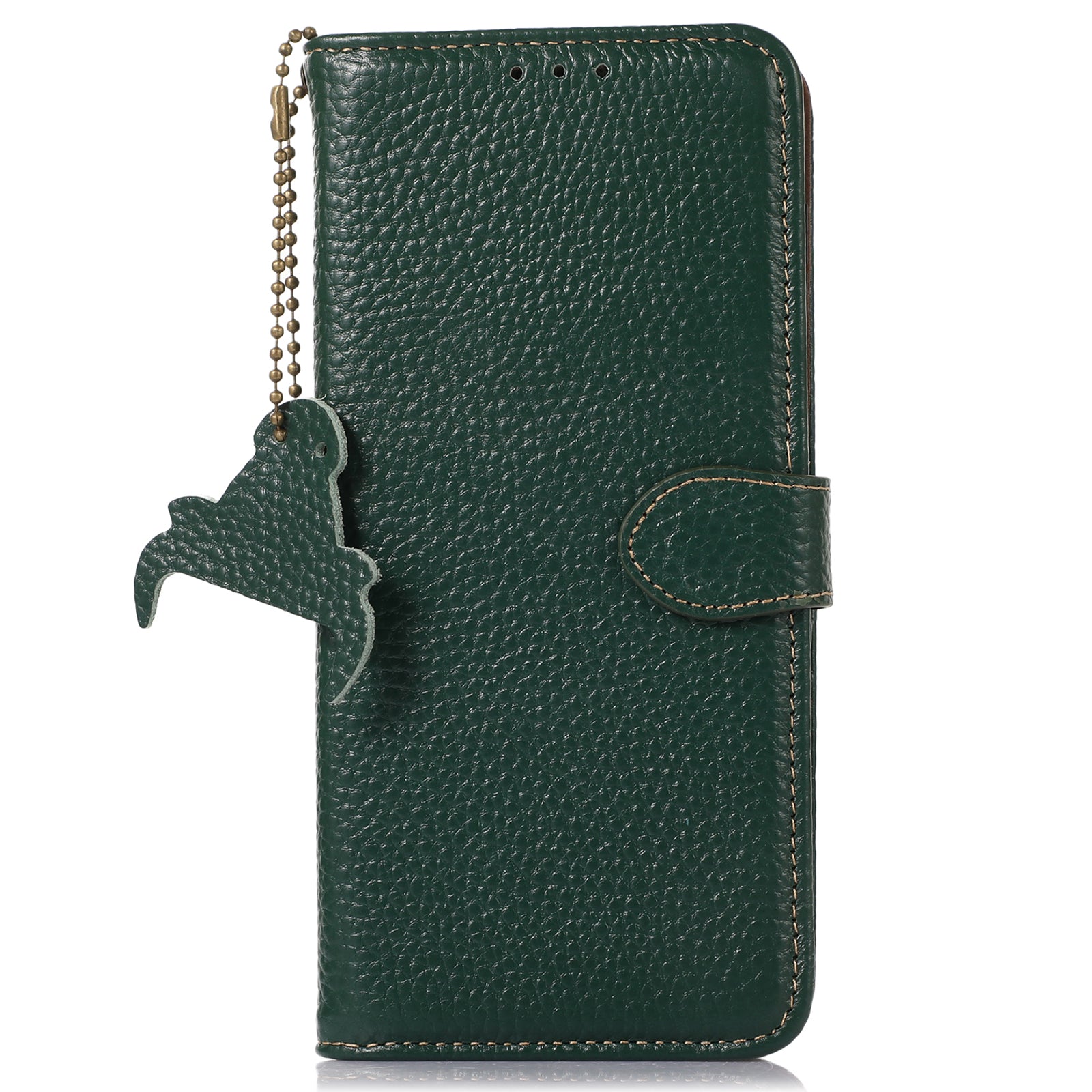 Wallet Phone Case for iPhone 15 Pro Max RFID Blocking Litchi Texture Genuine Cow Leather Flip Cover - Green