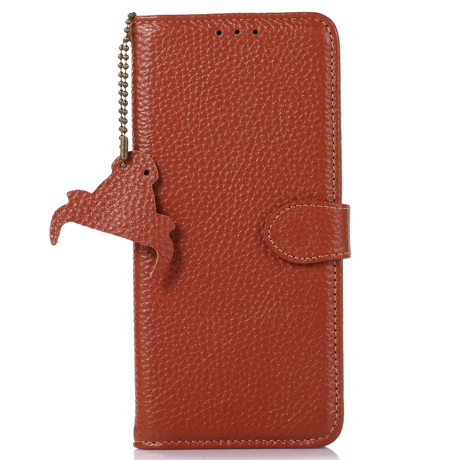 Wallet Phone Case for iPhone 15 Pro Max RFID Blocking Litchi Texture Genuine Cow Leather Flip Cover - Brown