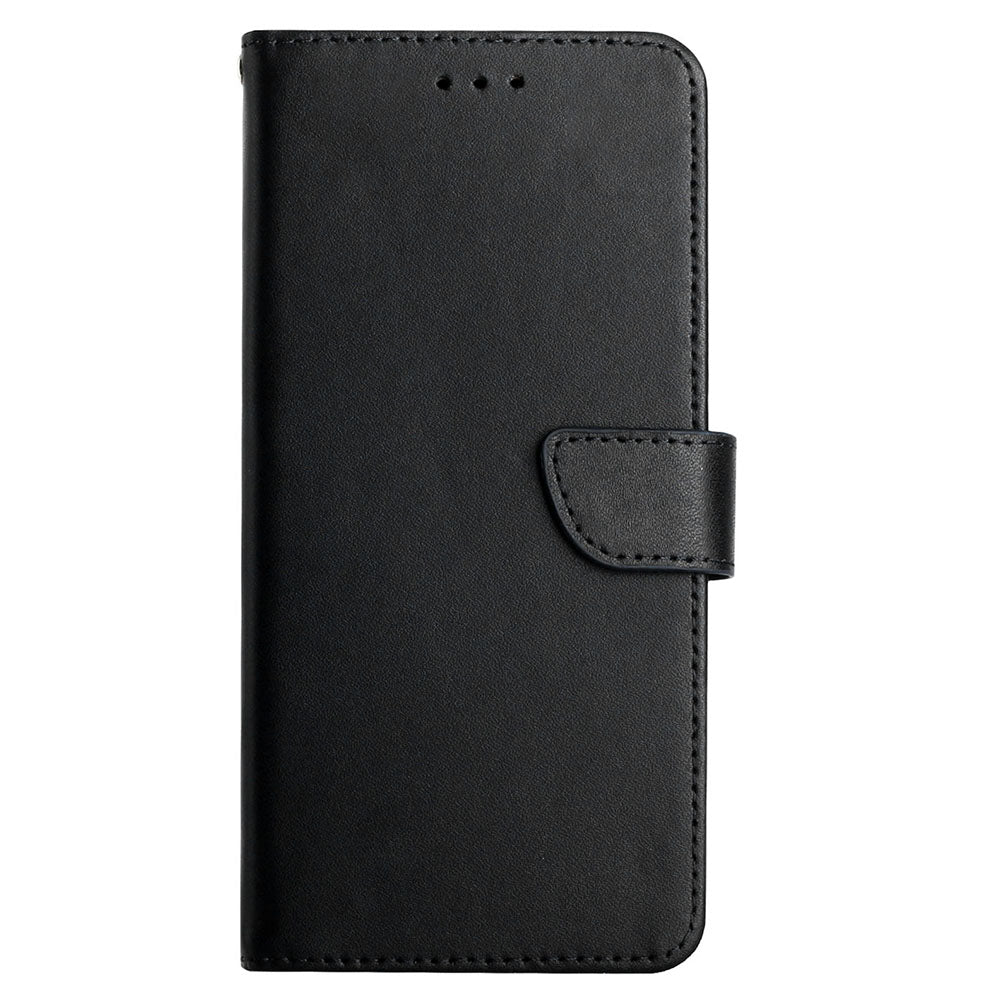 Wallet Stand Case for iPhone 15 Pro Anti-drop Genuine Cow Leather Nappa Texture Phone Cover - Black