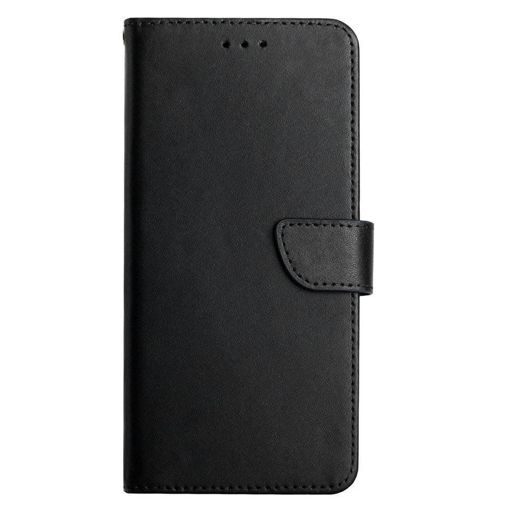 Wallet Stand Case for iPhone 15 Genuine Cow Leather Nappa Texture Shockproof Phone Cover - Black