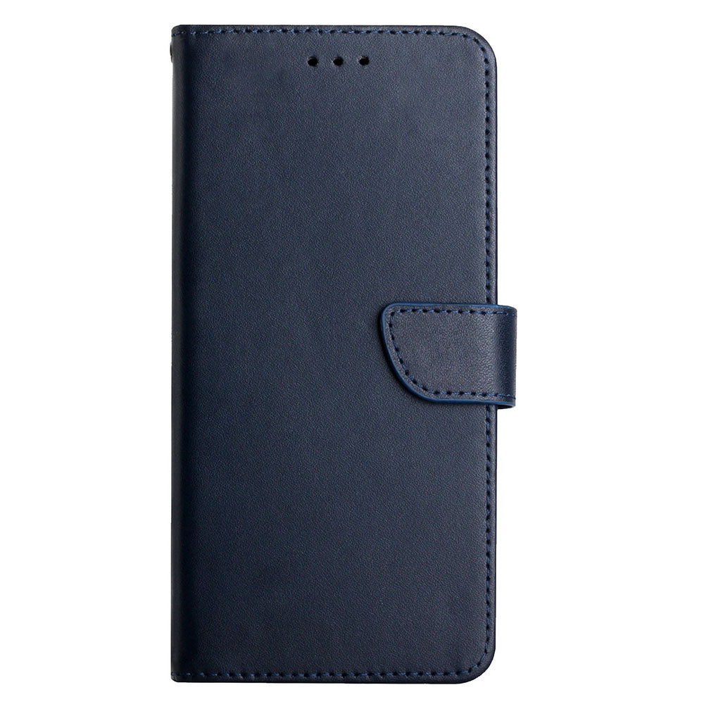 Wallet Stand Case for iPhone 15 Genuine Cow Leather Nappa Texture Shockproof Phone Cover - Blue