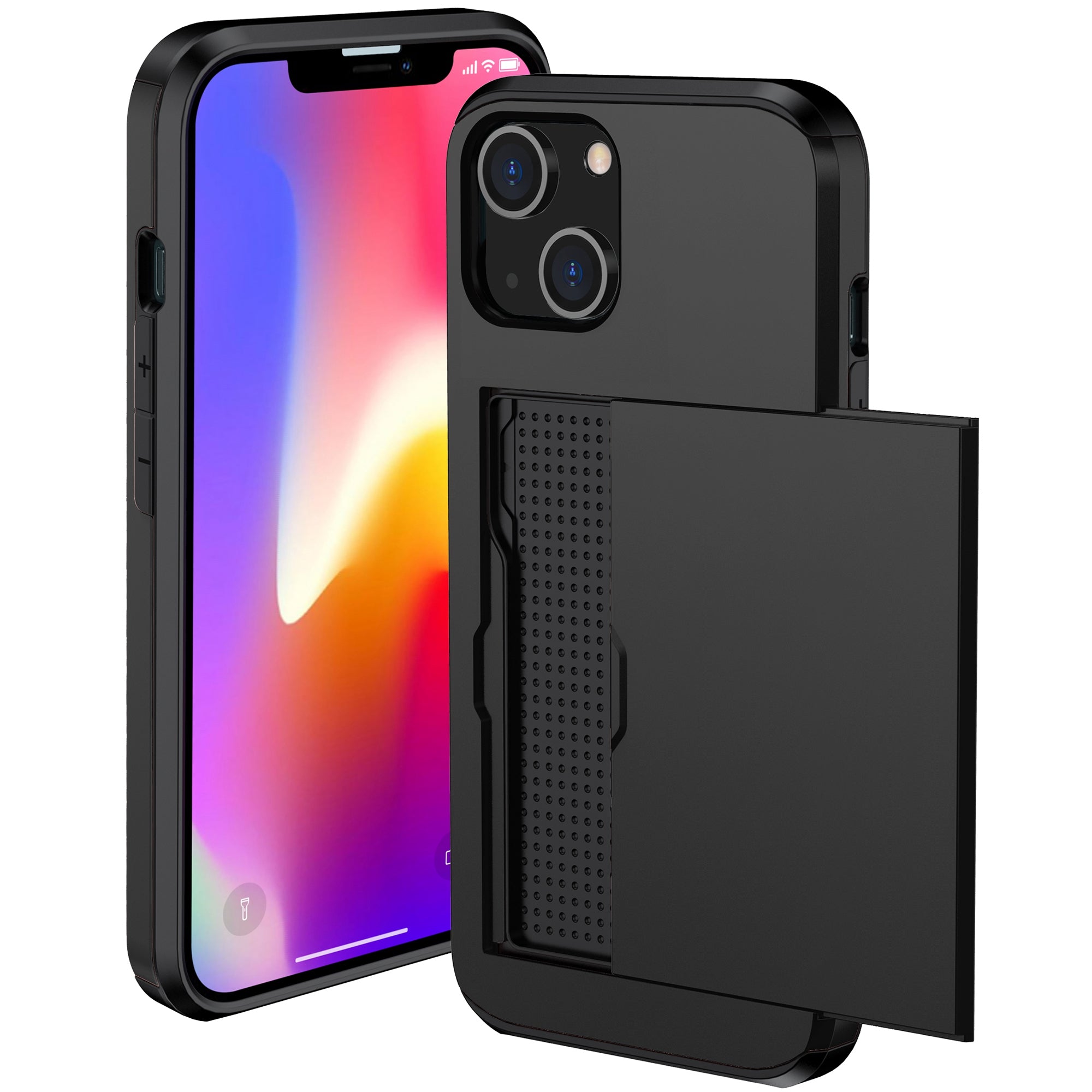 Card Holder Phone Case for iPhone 15 Plus , TPU + PC Dual Layer Anti-drop Phone Cover - Black