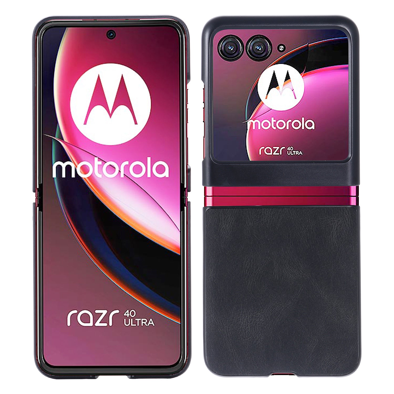 Uniqkart for Motorola Razr 40 Ultra 5G Vintage Phone Case PU Leather Coated Hard PC Protective Cover - Black