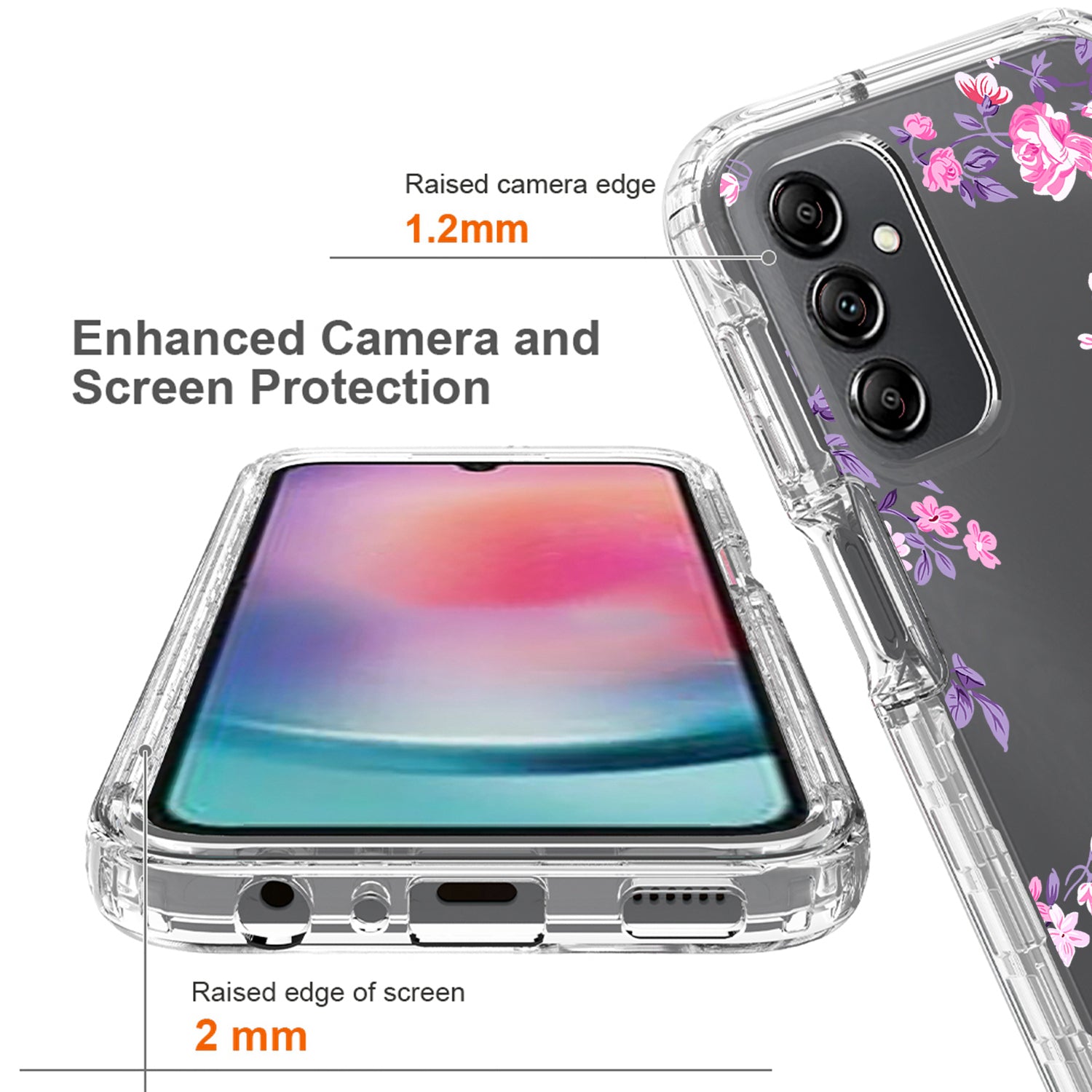 Uniqkart for Samsung Galaxy A24 4G Pattern Printing Phone Case PC Frame + TPU Transparent Phone Cover - Flower