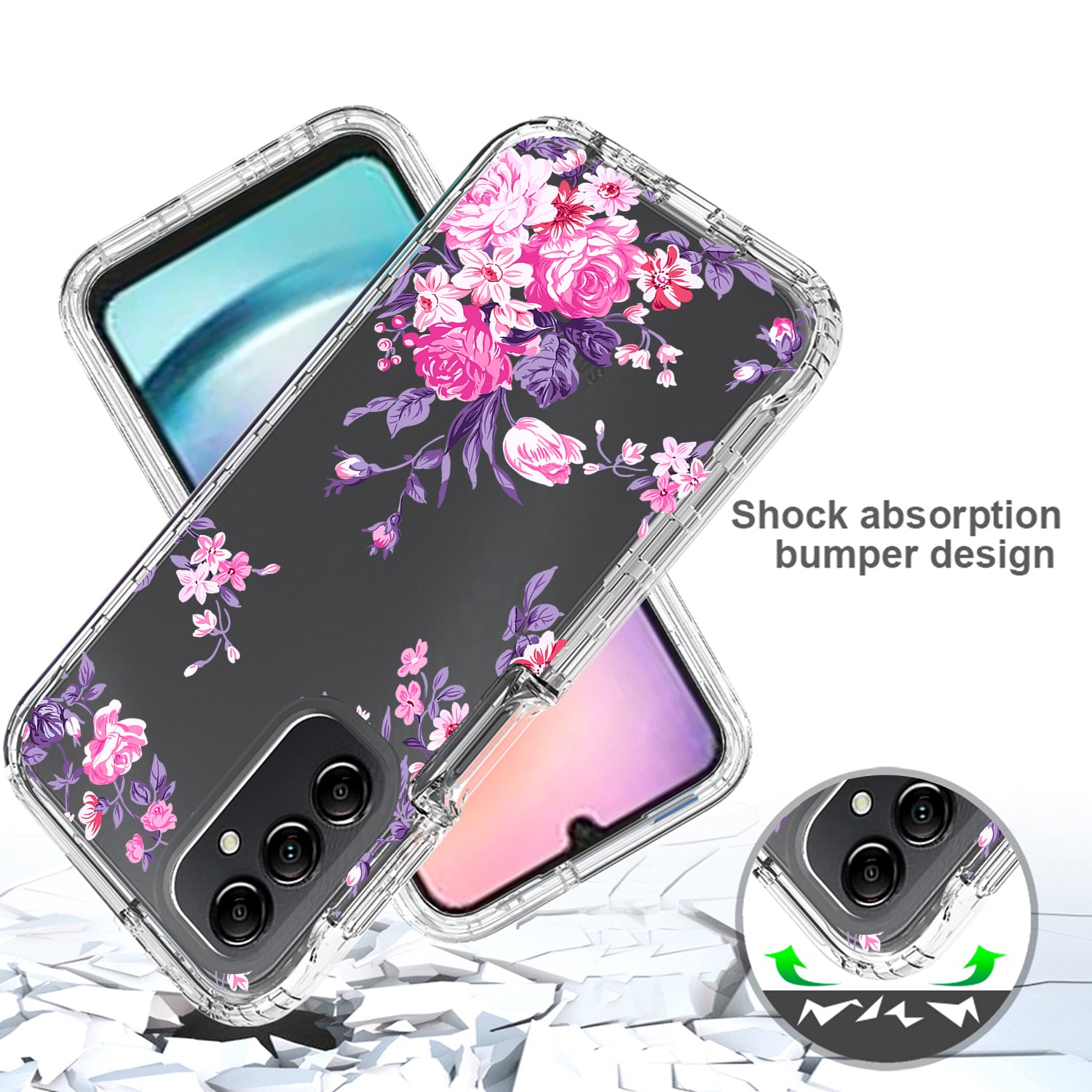 Uniqkart for Samsung Galaxy A24 4G Pattern Printing Phone Case PC Frame + TPU Transparent Phone Cover - Flower