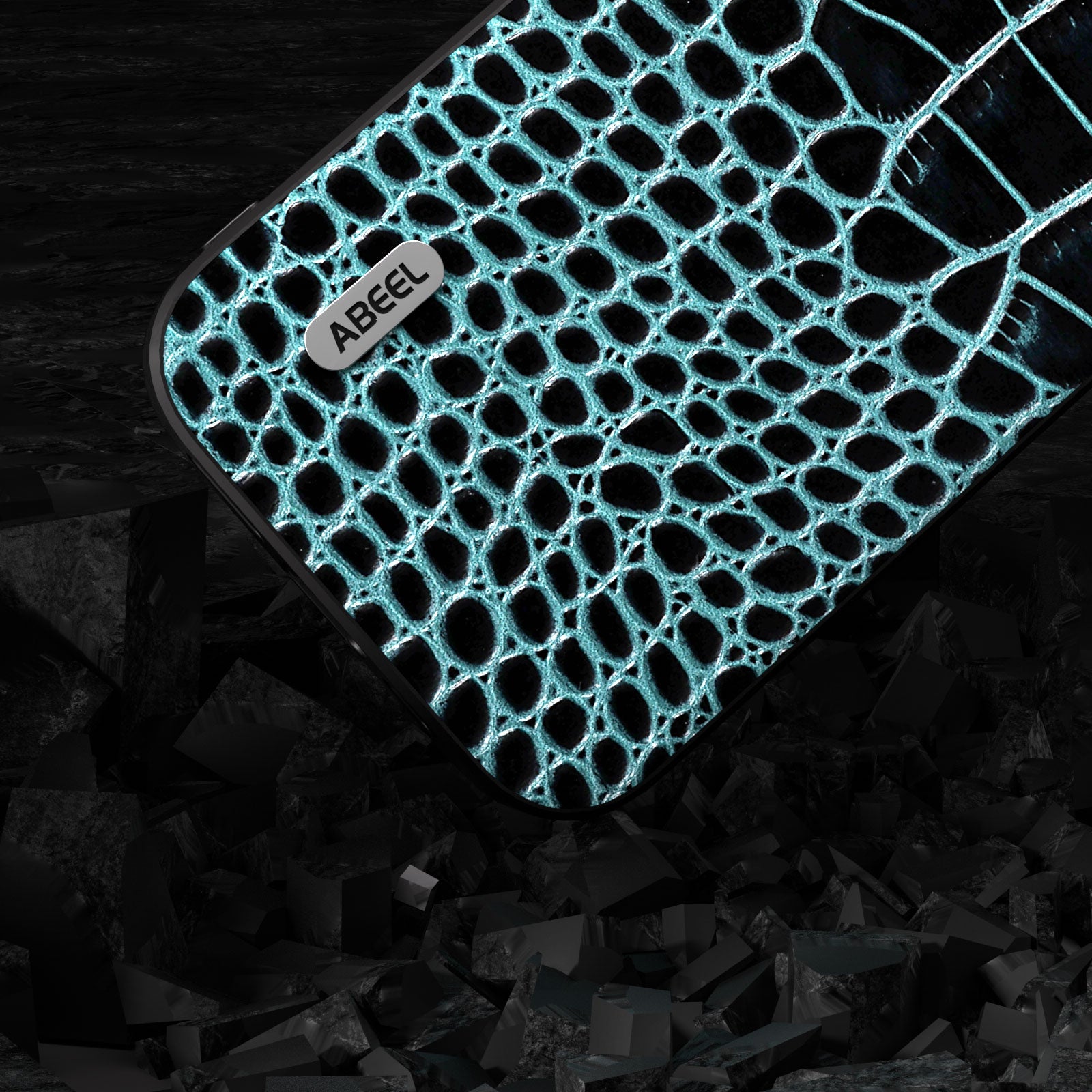 Uniqkart For 	iPhone 15 Pro Max Phone Case Genuine Cow Leather+PC+TPU Crocodile Texture Cover - Blue