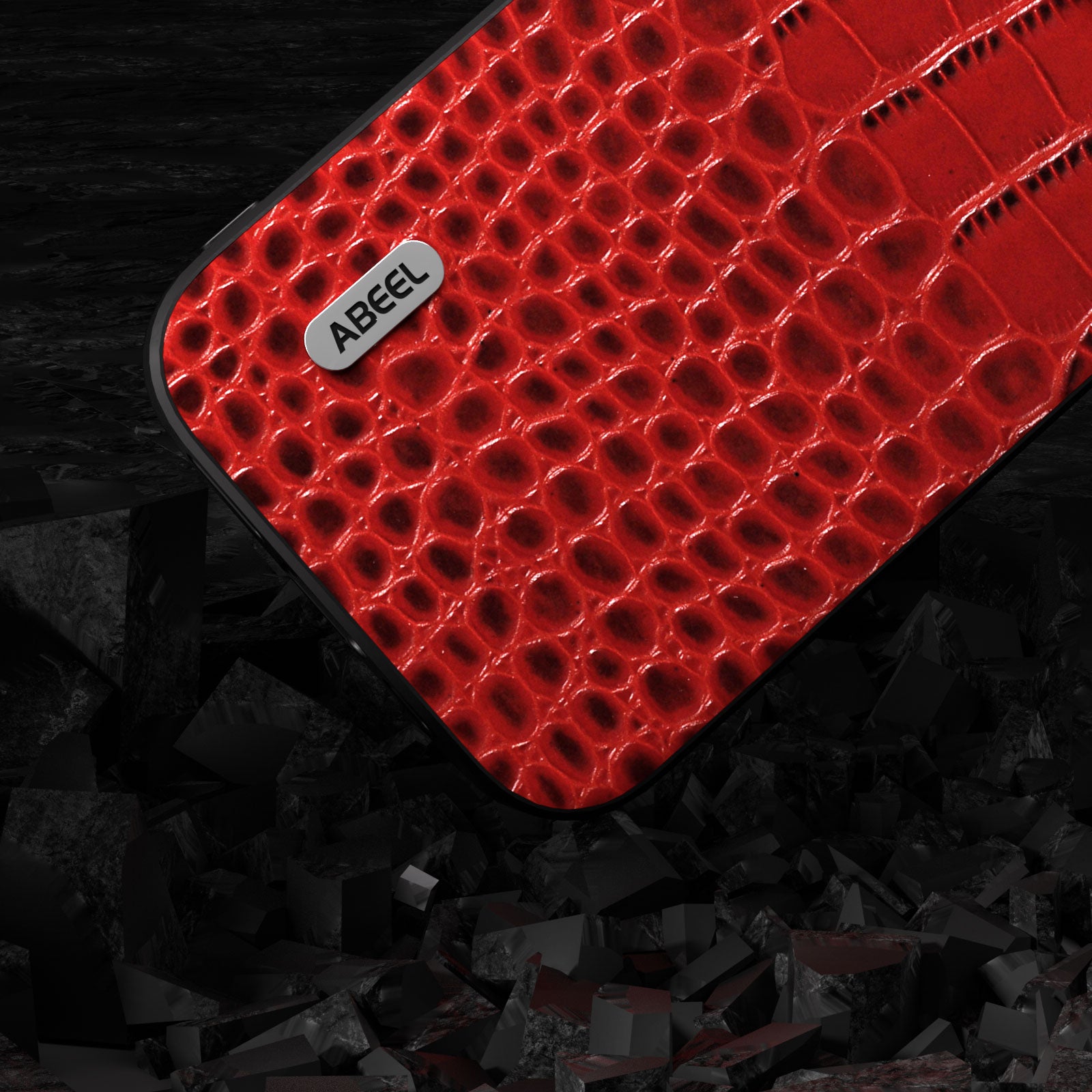 Uniqkart for 	iPhone 15 Pro Max Phone Case Genuine Cow Leather+PC+TPU Crocodile Texture Cover - Red
