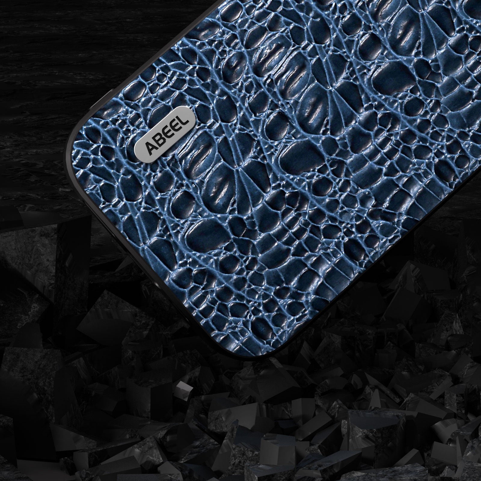 Uniqkart For iPhone 15 Pro Max Back Phone Case Genuine Cow Leather+PC+TPU Slim Cover - Blue
