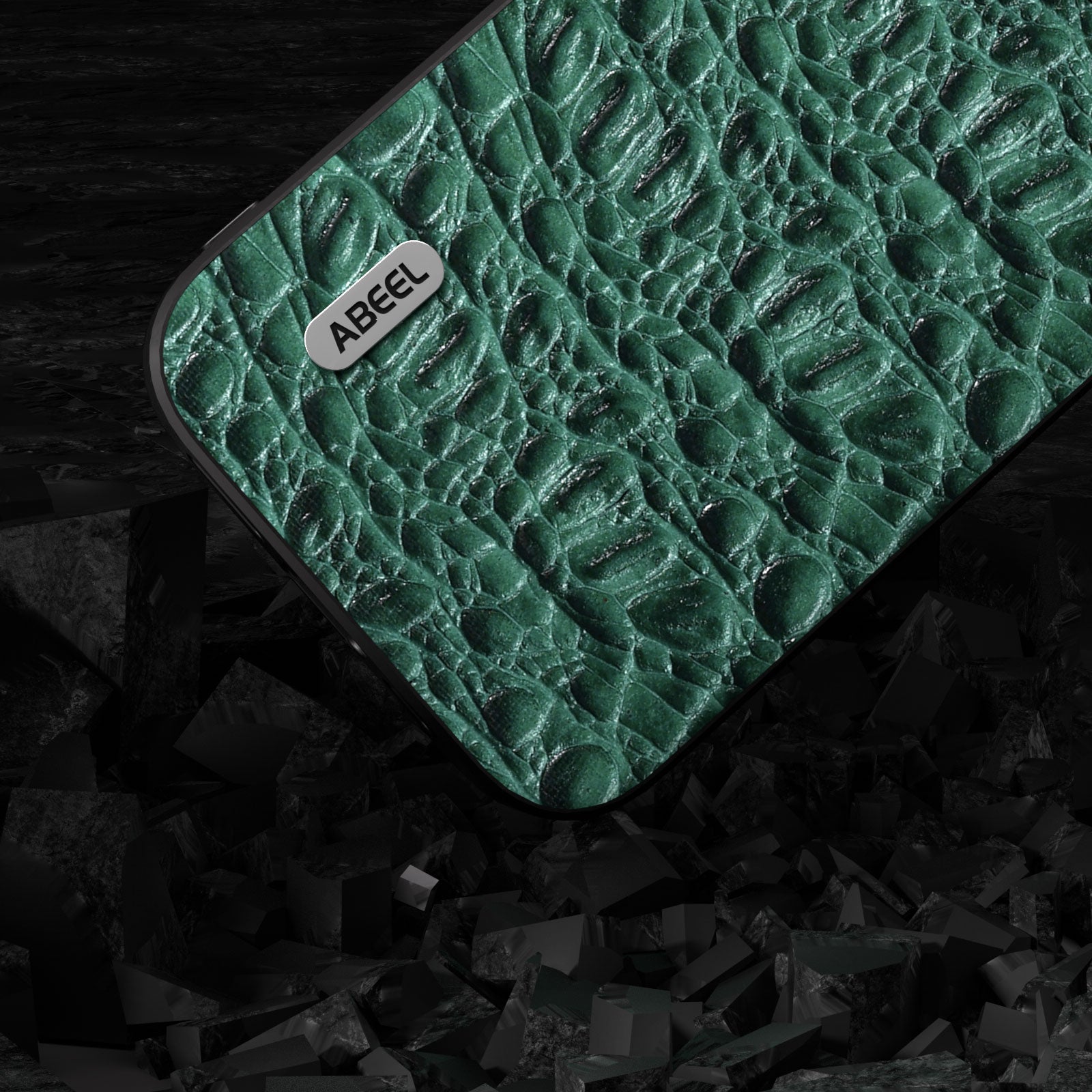 Uniqkart For iPhone 15 Pro Max Back Phone Case Genuine Cow Leather+PC+TPU Slim Cover - Green