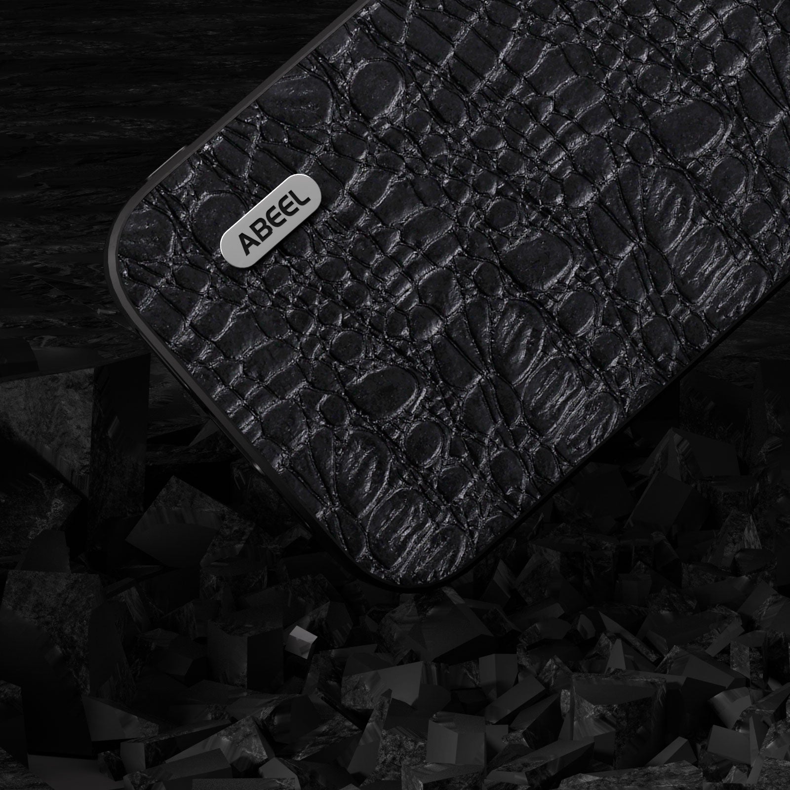 Uniqkart For iPhone 15 Pro Max Back Phone Case Genuine Cow Leather+PC+TPU Slim Cover - Black