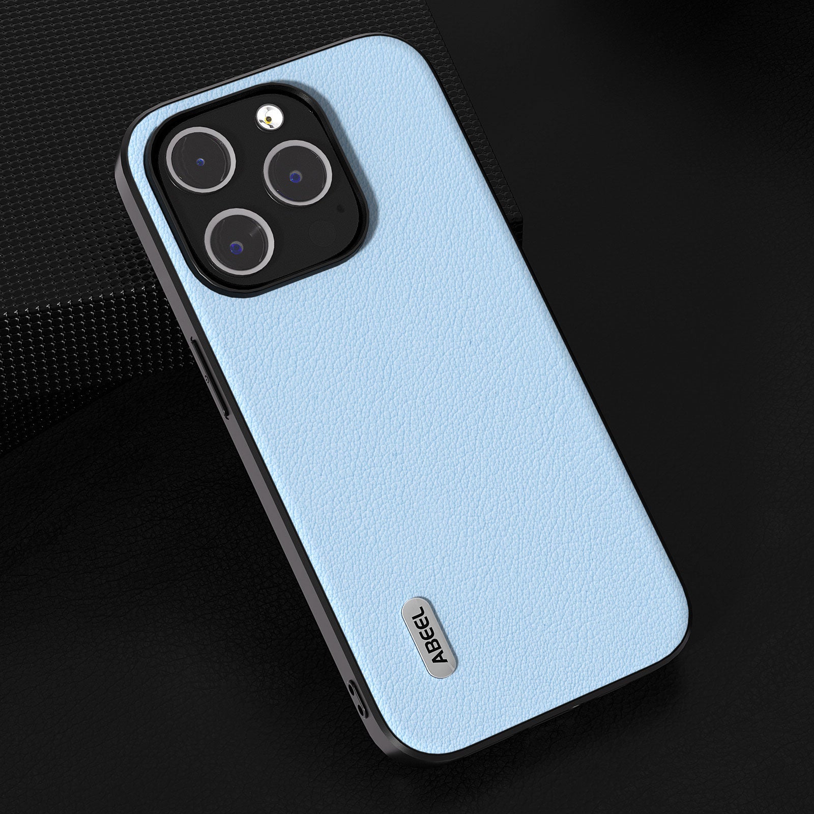 Uniqkart For iPhone 15 Pro Phone Case Anti-Scratch Genuine Cow Leather+PC+TPU Cover - Blue