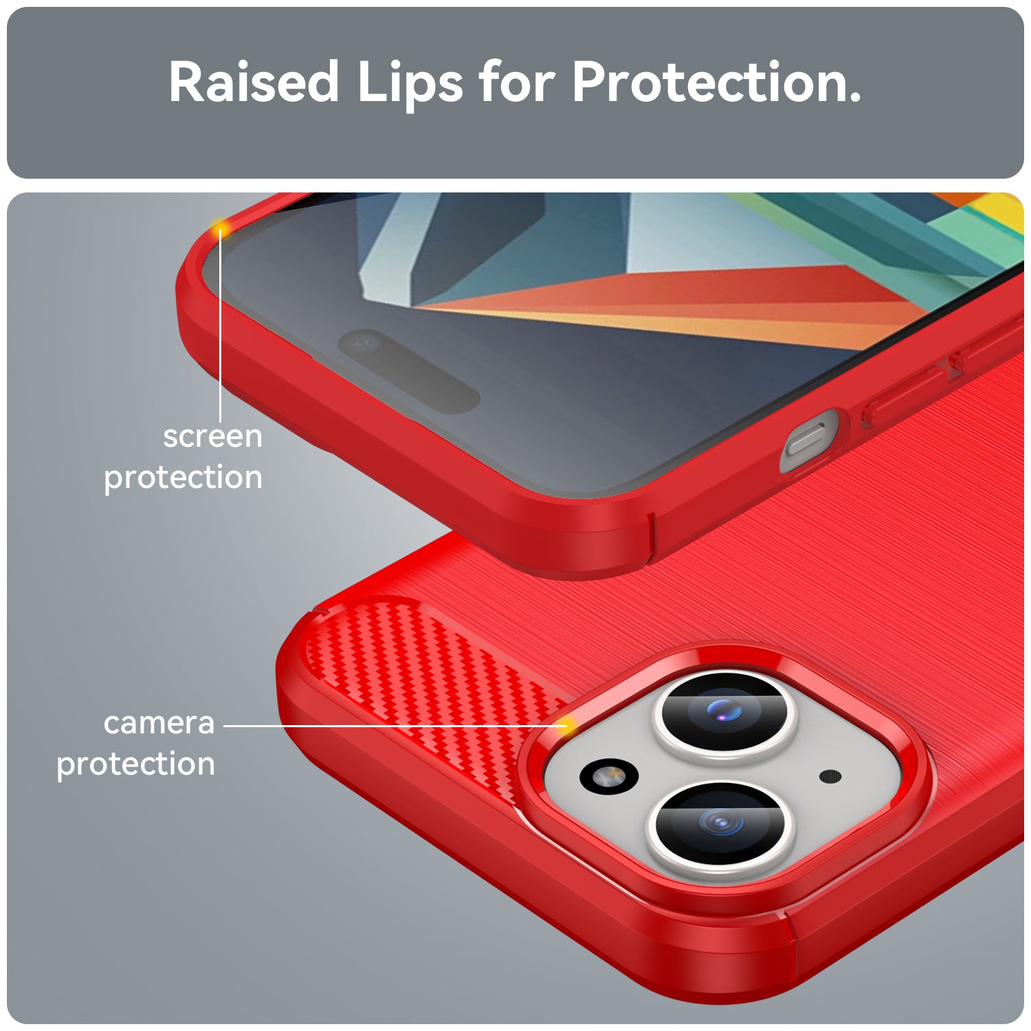 Soft TPU Phone Case for iPhone 15 , Carbon Fiber Texture Brushed Protective Phone Cover - Red