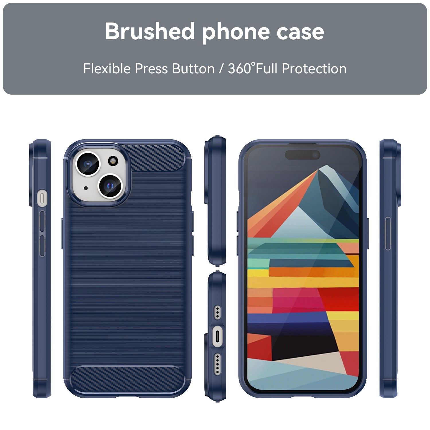 Soft TPU Phone Case for iPhone 15 , Carbon Fiber Texture Brushed Protective Phone Cover - Blue