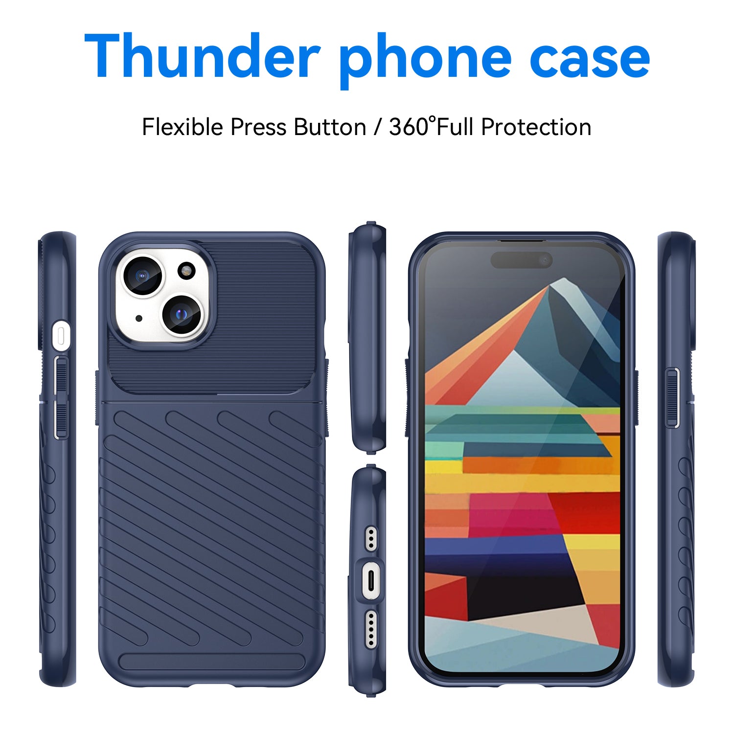 Thunder Series TPU Phone Case for iPhone 15 , Thicken Twill Texture Anti-drop Cover - Blue