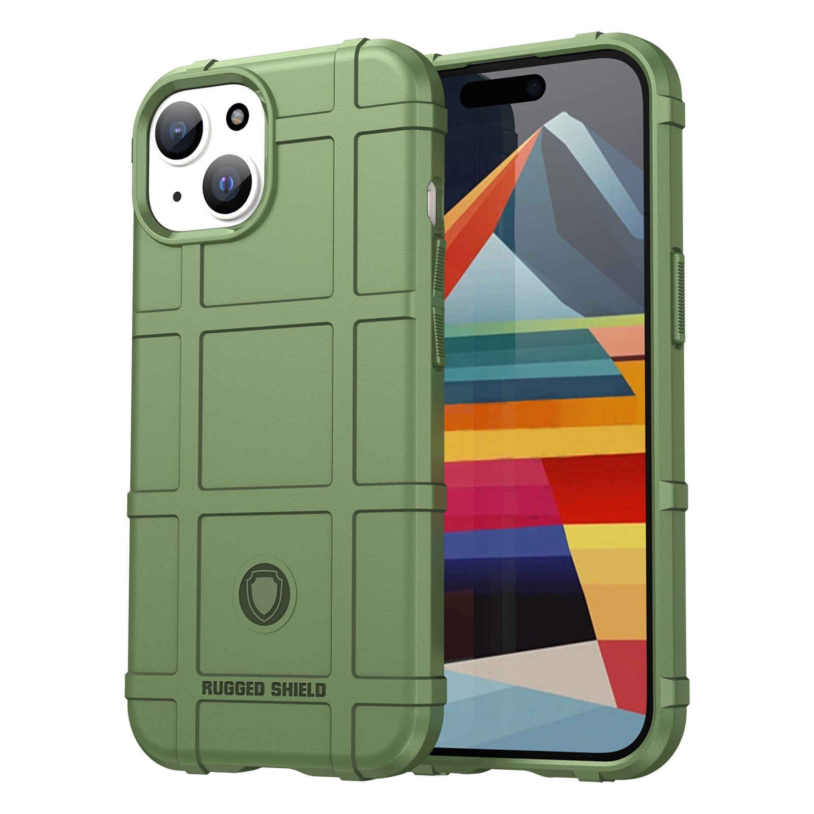 Uniqkart for iPhone 15 Soft TPU Phone Case Square Grid Texture Shockproof Phone Cover - Green
