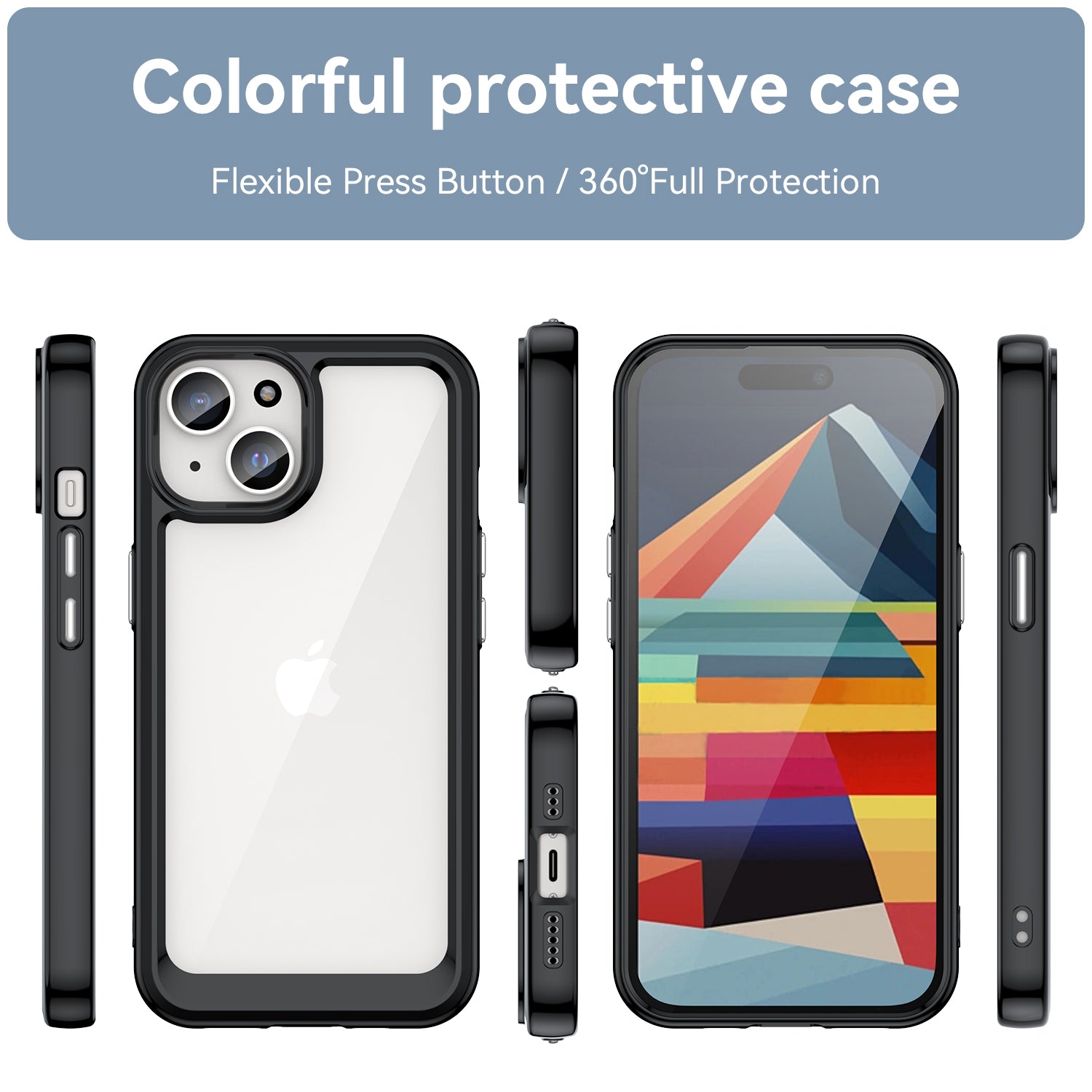 Uniqkart for iPhone 15 Drop Proof TPU+Acrylic Mobile Phone Back Cover Clear Protective Case - Black