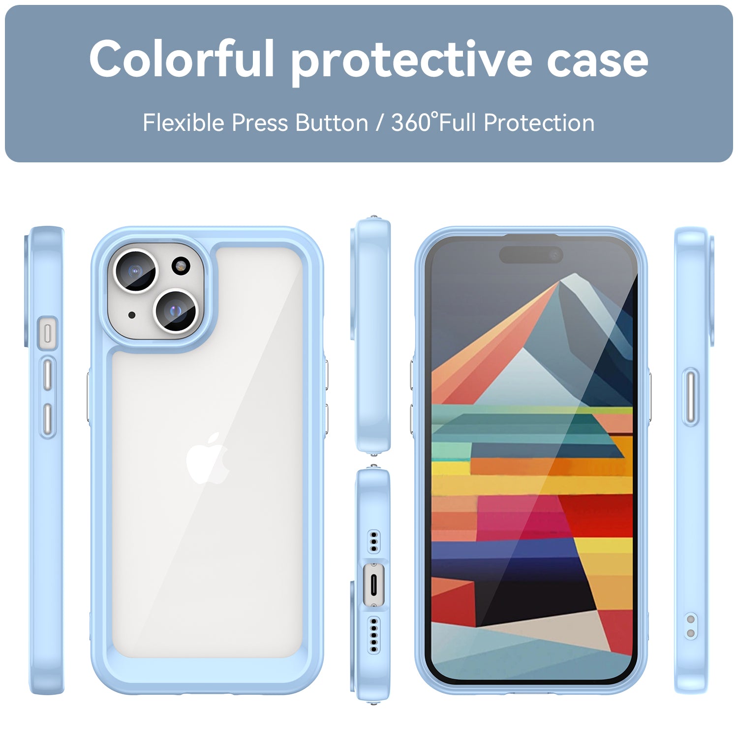 Uniqkart for iPhone 15 Drop Proof TPU+Acrylic Mobile Phone Back Cover Clear Protective Case - Blue