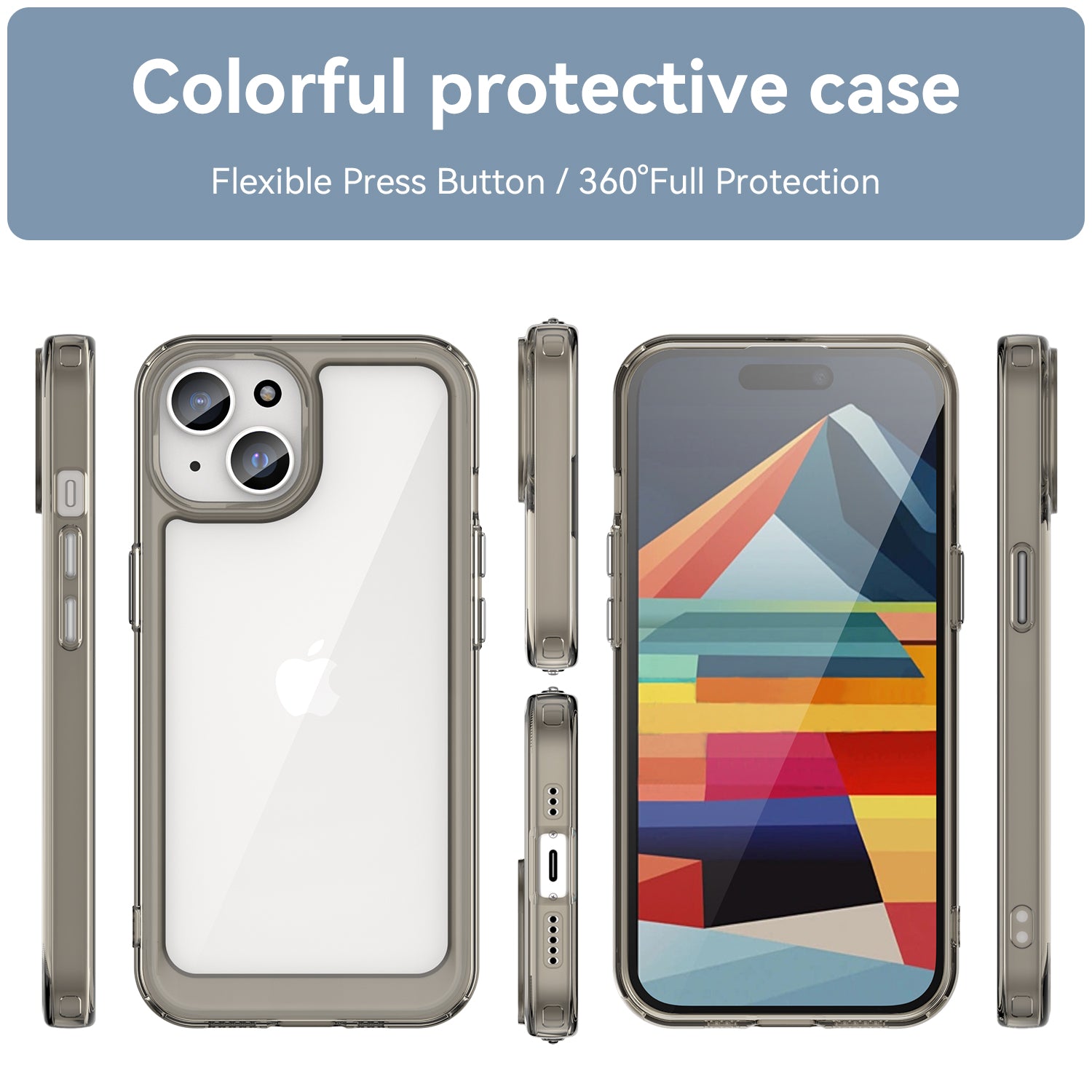 Uniqkart for iPhone 15 Drop Proof TPU+Acrylic Mobile Phone Back Cover Clear Protective Case - Transparent Grey