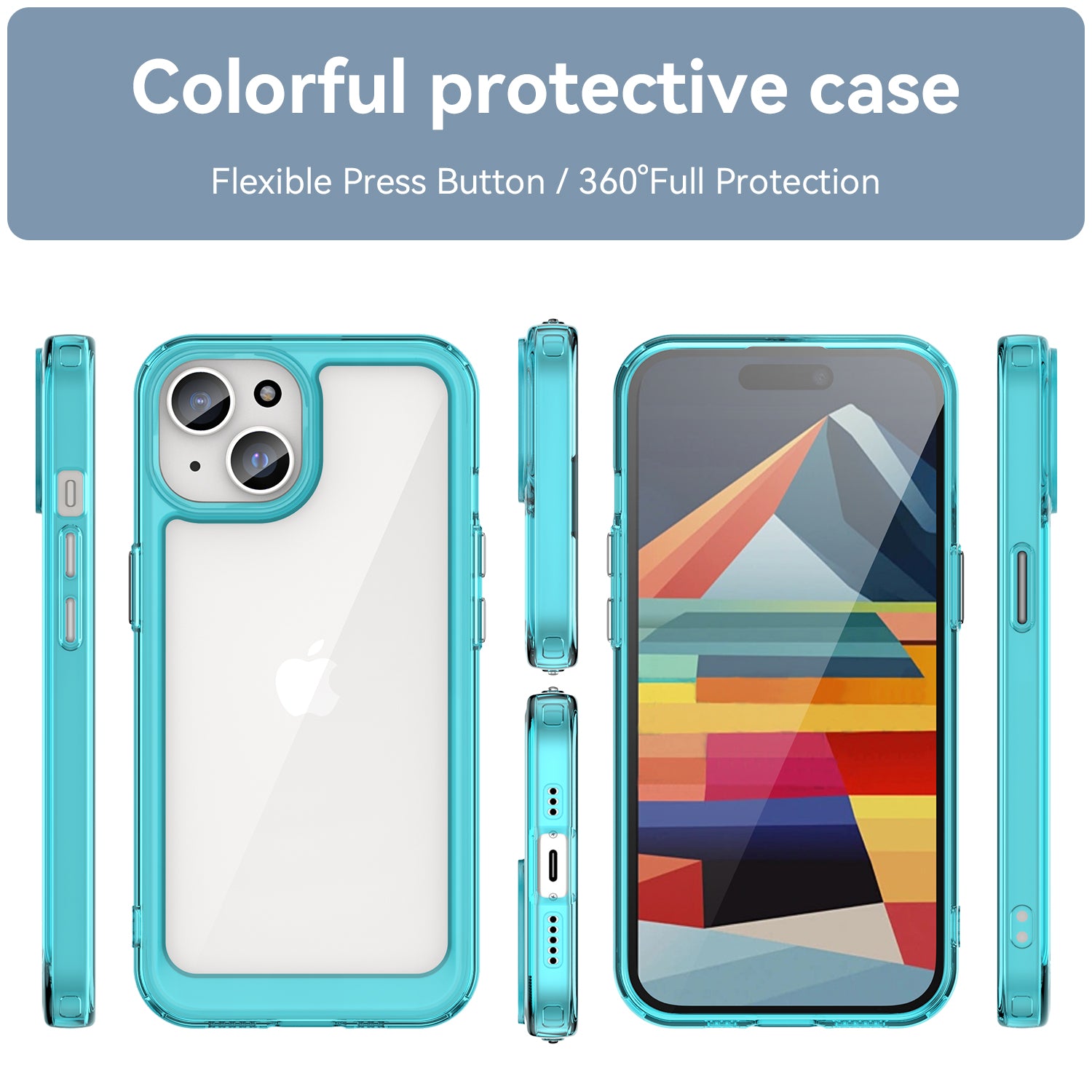Uniqkart for iPhone 15 Drop Proof TPU+Acrylic Mobile Phone Back Cover Clear Protective Case - Transparent Blue