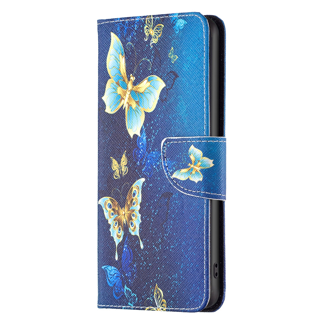 PU Leather Stand Wallet Case for iPhone 15 Pro , Pattern Printing Full Protection Phone Cover - Golden Butterflies
