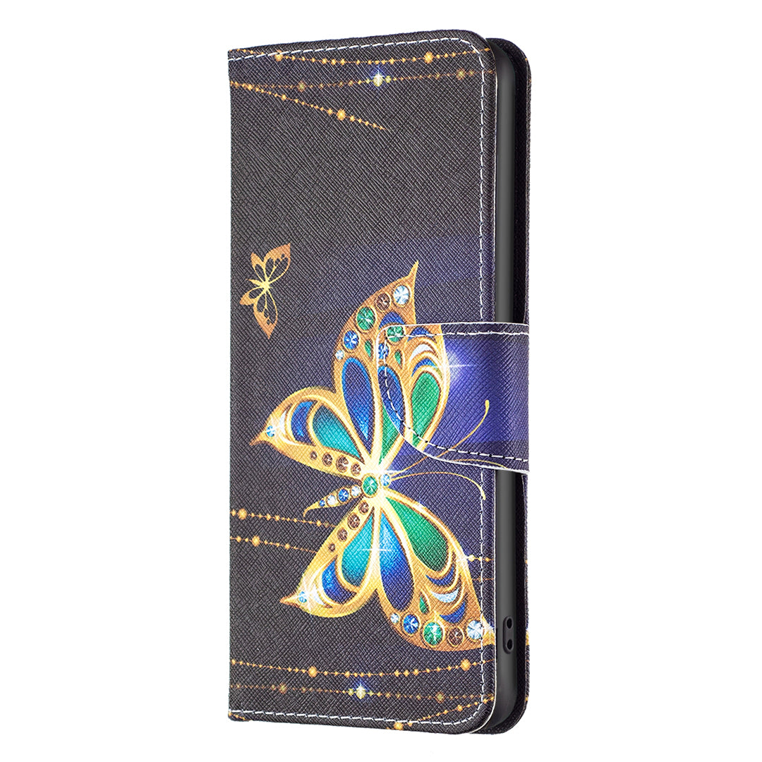 PU Leather Stand Wallet Case for iPhone 15 Pro , Pattern Printing Full Protection Phone Cover - Jewelry Butterfly