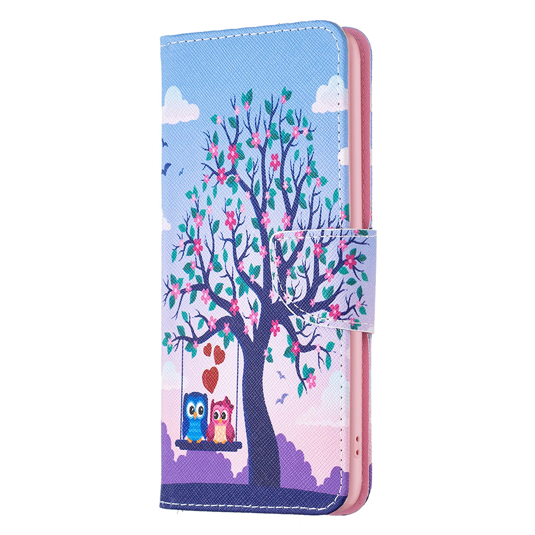 PU Leather Stand Wallet Case for iPhone 15 Pro , Pattern Printing Full Protection Phone Cover - Two Owls