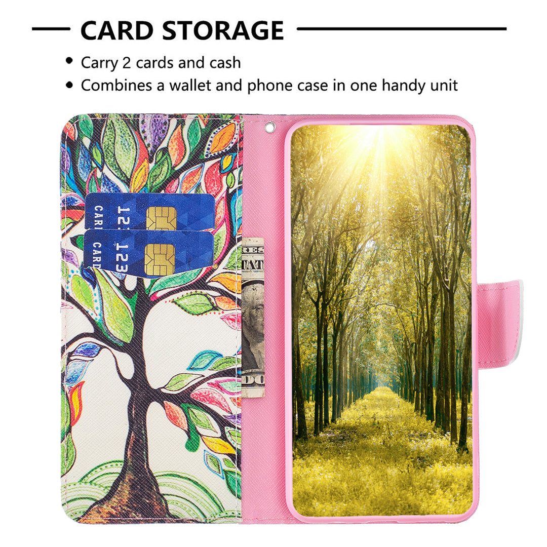 Wallet PU Leather Phone Case for iPhone 15 Pro Max , Pattern Printing Phone Stand Cover - Life Tree