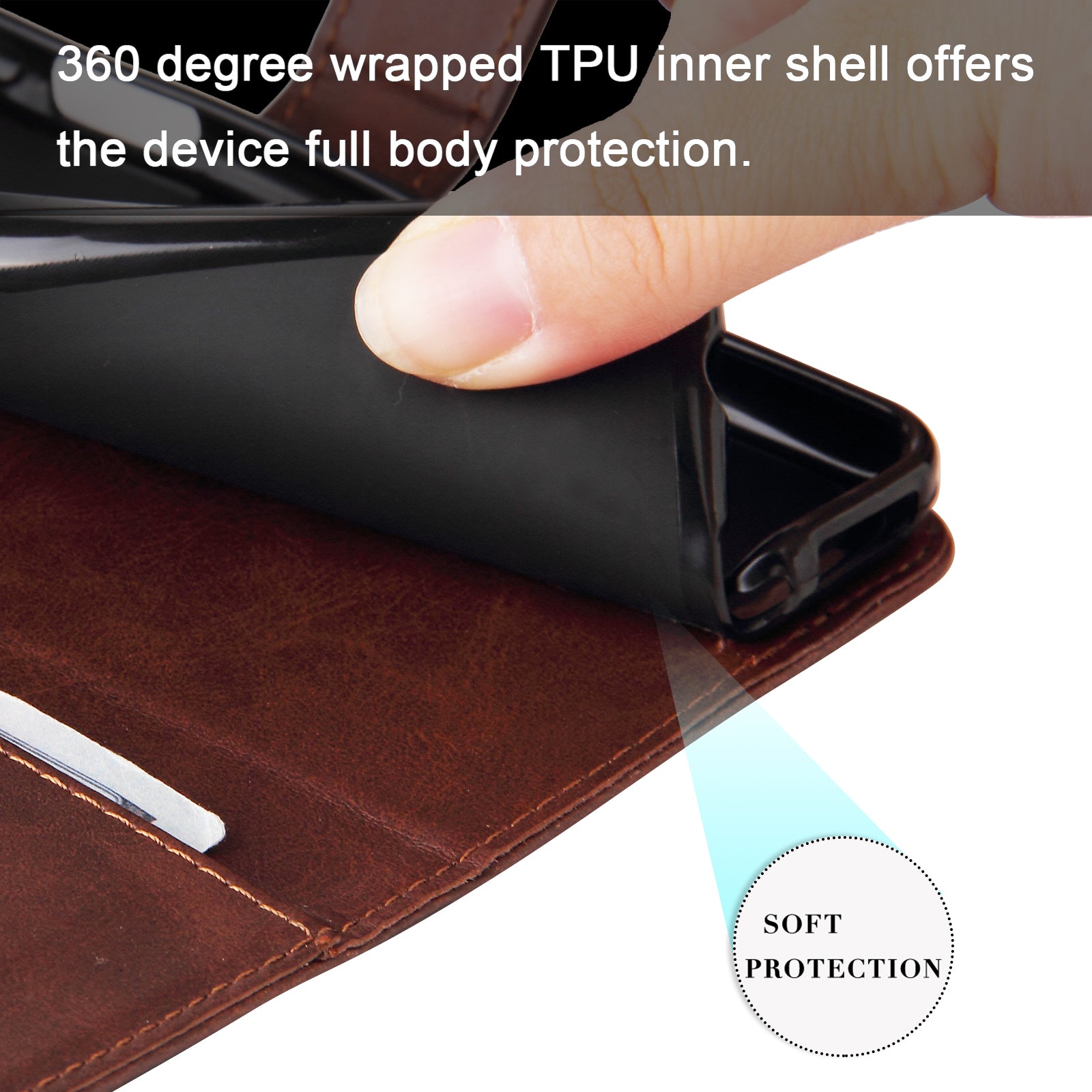 Wallet Foldable Stand Cover For iPhone 15 Plus Anti-Scratch Calf Texture Phone Case Zipper Pocket Phone Shell - Brown