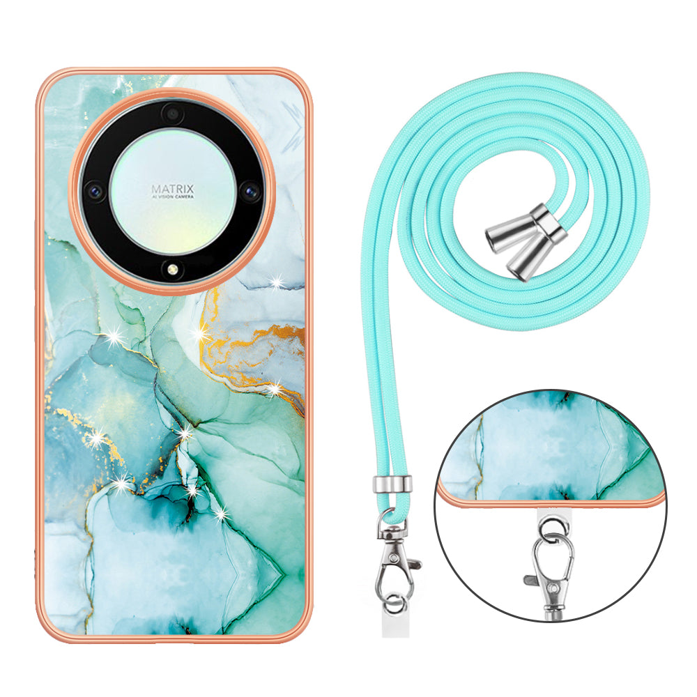 YB IMD Series-9 For Honor X40 5G / X9a 5G / Magic5 Lite 5G IMD Marble Pattern Phone Case Electroplating TPU Cover with Lanyard - Green 003