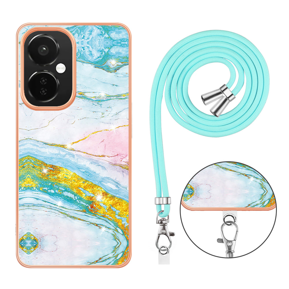 YB IMD Series-9 For OnePlus Nord CE 3 Lite 5G / N30 5G Marble Pattern IMD Case Electroplated TPU Cover with Lanyard - Green 004